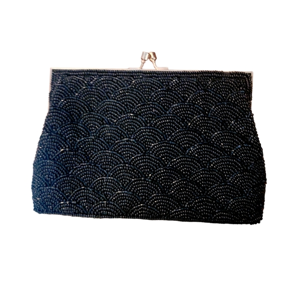 Vintage 60s Walborg Black Beaded Evening Bag Clutch - Picture 6 of 9